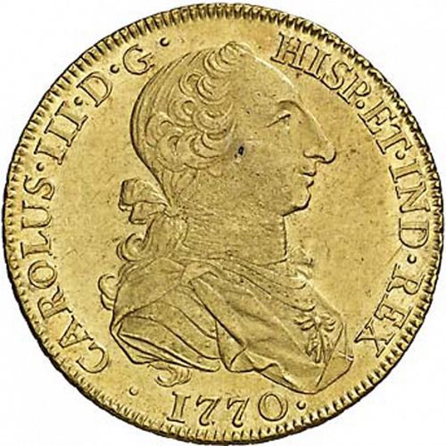 8 Escudos Obverse Image minted in SPAIN in 1770MF (1759-88  -  CARLOS III)  - The Coin Database