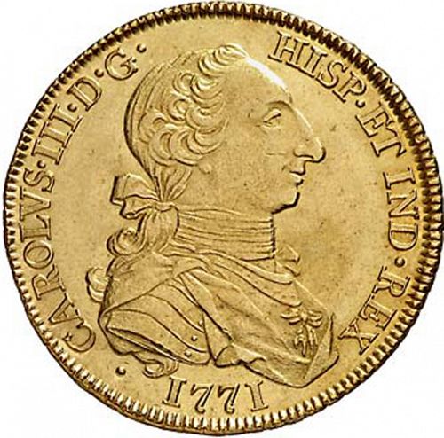 8 Escudos Obverse Image minted in SPAIN in 1771MF (1759-88  -  CARLOS III)  - The Coin Database