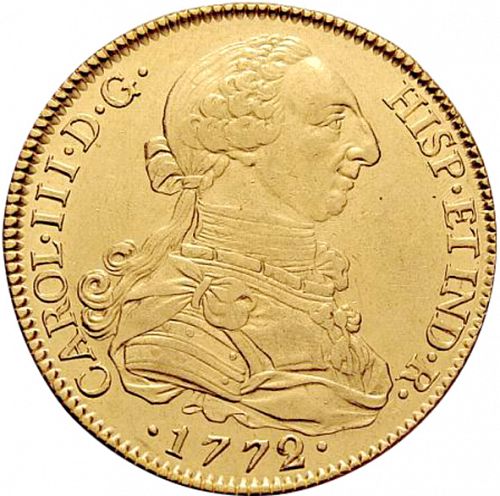 8 Escudos Obverse Image minted in SPAIN in 1772CF (1759-88  -  CARLOS III)  - The Coin Database