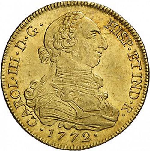 8 Escudos Obverse Image minted in SPAIN in 1772DA (1759-88  -  CARLOS III)  - The Coin Database