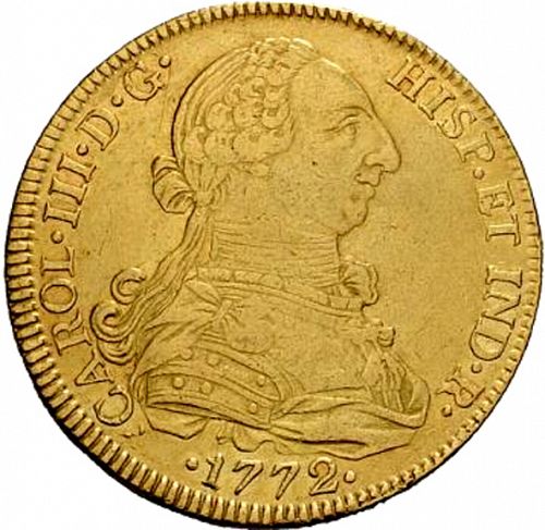 8 Escudos Obverse Image minted in SPAIN in 1772FM (1759-88  -  CARLOS III)  - The Coin Database