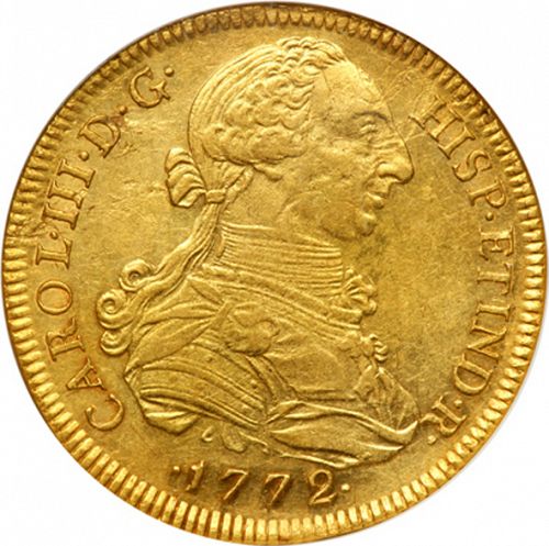 8 Escudos Obverse Image minted in SPAIN in 1772JM (1759-88  -  CARLOS III)  - The Coin Database