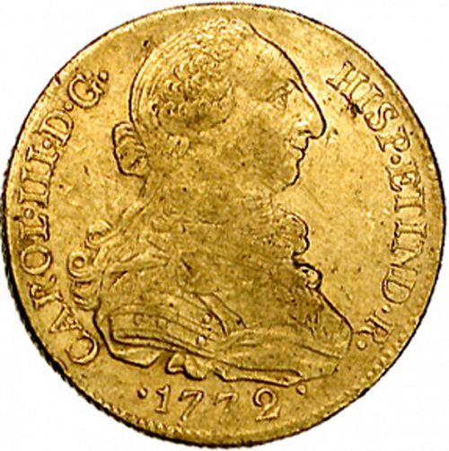 8 Escudos Obverse Image minted in SPAIN in 1772JS (1759-88  -  CARLOS III)  - The Coin Database
