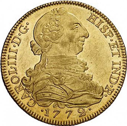 8 Escudos Obverse Image minted in SPAIN in 1772PJ (1759-88  -  CARLOS III)  - The Coin Database