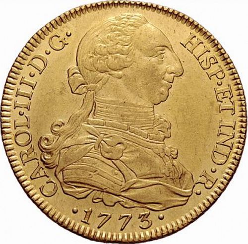8 Escudos Obverse Image minted in SPAIN in 1773CF (1759-88  -  CARLOS III)  - The Coin Database