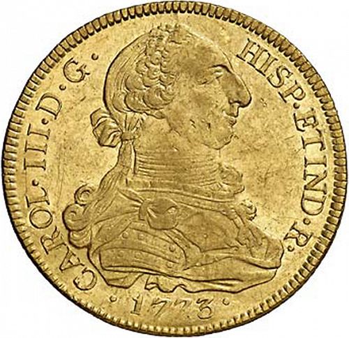 8 Escudos Obverse Image minted in SPAIN in 1773DA (1759-88  -  CARLOS III)  - The Coin Database