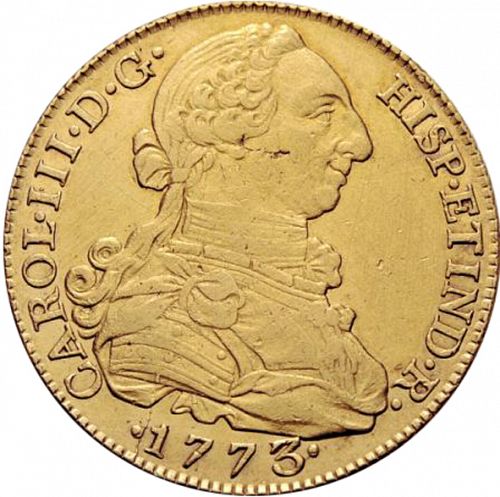 8 Escudos Obverse Image minted in SPAIN in 1773PJ (1759-88  -  CARLOS III)  - The Coin Database