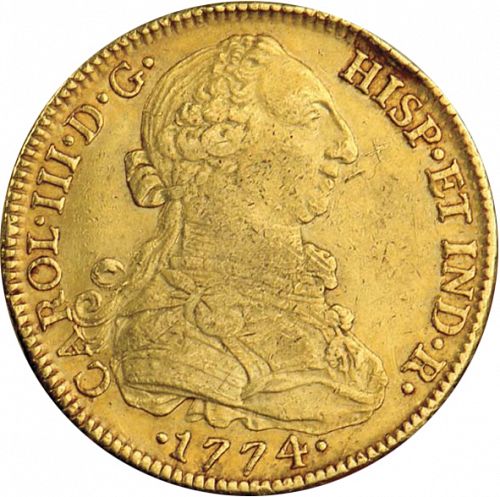 8 Escudos Obverse Image minted in SPAIN in 1774FM (1759-88  -  CARLOS III)  - The Coin Database
