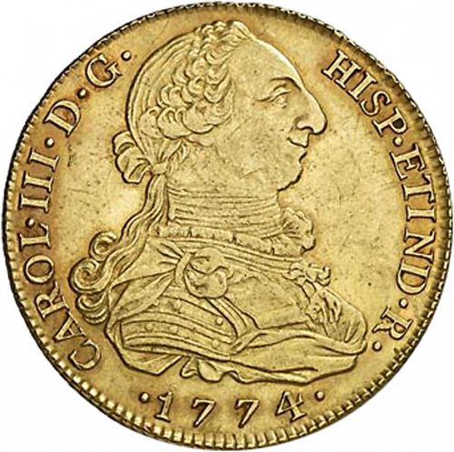 8 Escudos Obverse Image minted in SPAIN in 1774PJ (1759-88  -  CARLOS III)  - The Coin Database