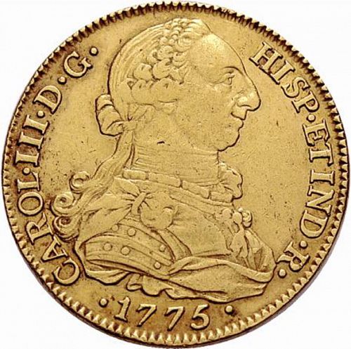 8 Escudos Obverse Image minted in SPAIN in 1775CF (1759-88  -  CARLOS III)  - The Coin Database