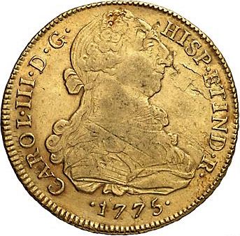 8 Escudos Obverse Image minted in SPAIN in 1775MJ (1759-88  -  CARLOS III)  - The Coin Database