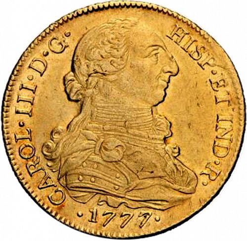 8 Escudos Obverse Image minted in SPAIN in 1777DA (1759-88  -  CARLOS III)  - The Coin Database