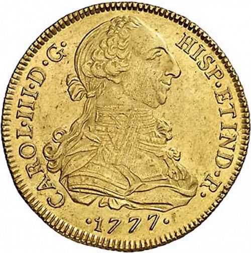 8 Escudos Obverse Image minted in SPAIN in 1777MJ (1759-88  -  CARLOS III)  - The Coin Database