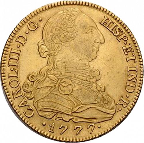 8 Escudos Obverse Image minted in SPAIN in 1777PJ (1759-88  -  CARLOS III)  - The Coin Database