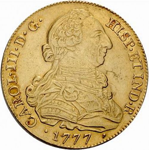 8 Escudos Obverse Image minted in SPAIN in 1777SF (1759-88  -  CARLOS III)  - The Coin Database
