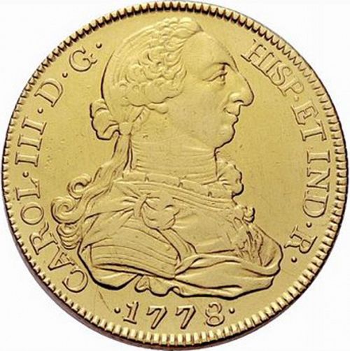 8 Escudos Obverse Image minted in SPAIN in 1778PJ (1759-88  -  CARLOS III)  - The Coin Database