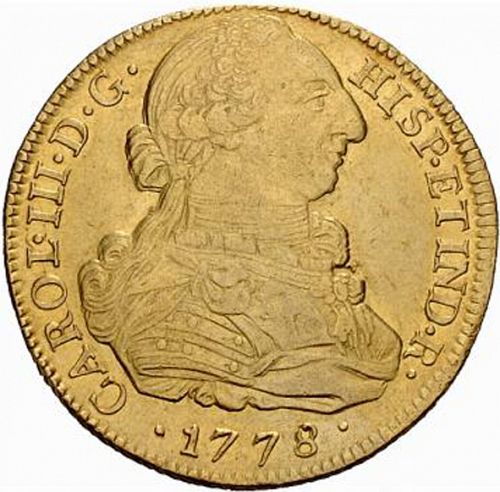 8 Escudos Obverse Image minted in SPAIN in 1778SF (1759-88  -  CARLOS III)  - The Coin Database