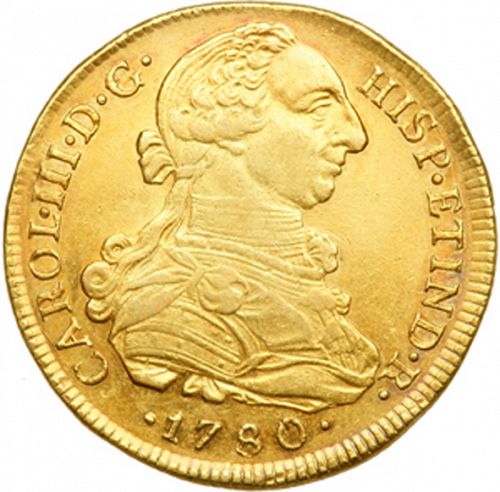 8 Escudos Obverse Image minted in SPAIN in 1780MI (1759-88  -  CARLOS III)  - The Coin Database