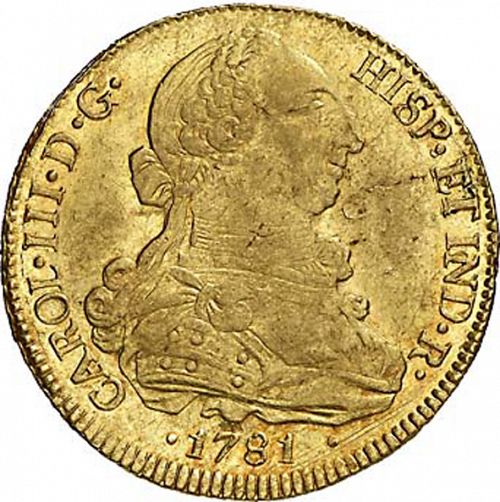 8 Escudos Obverse Image minted in SPAIN in 1781DA (1759-88  -  CARLOS III)  - The Coin Database