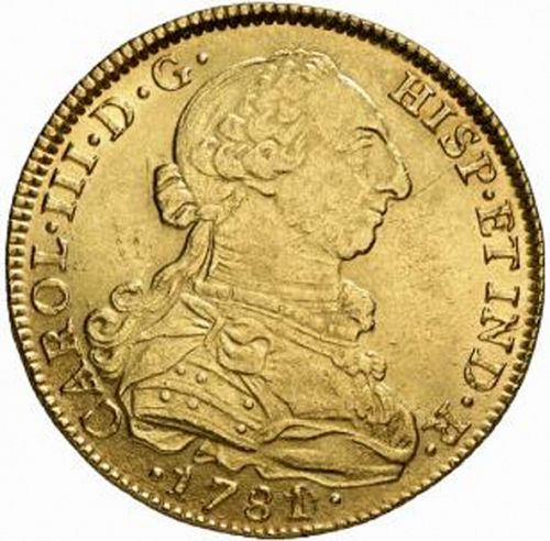 8 Escudos Obverse Image minted in SPAIN in 1781JJ (1759-88  -  CARLOS III)  - The Coin Database