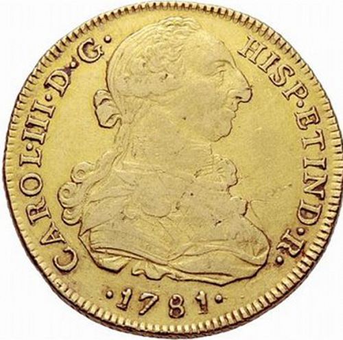 8 Escudos Obverse Image minted in SPAIN in 1781MI (1759-88  -  CARLOS III)  - The Coin Database