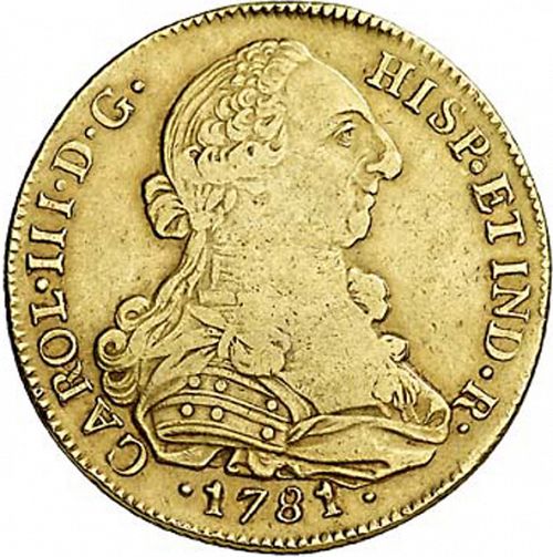 8 Escudos Obverse Image minted in SPAIN in 1781SF (1759-88  -  CARLOS III)  - The Coin Database