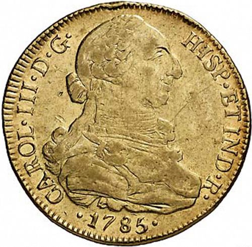 8 Escudos Obverse Image minted in SPAIN in 1785DA (1759-88  -  CARLOS III)  - The Coin Database