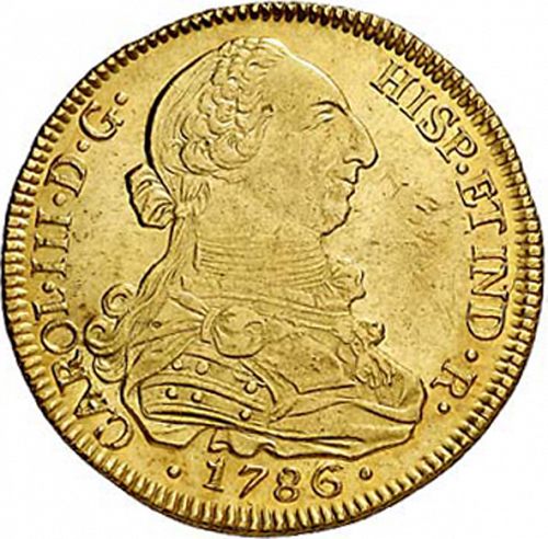 8 Escudos Obverse Image minted in SPAIN in 1786DA (1759-88  -  CARLOS III)  - The Coin Database