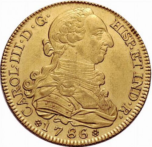 8 Escudos Obverse Image minted in SPAIN in 1786DV (1759-88  -  CARLOS III)  - The Coin Database