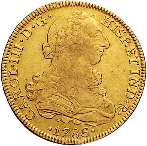 8 Escudos Obverse Image minted in SPAIN in 1786FM (1759-88  -  CARLOS III)  - The Coin Database