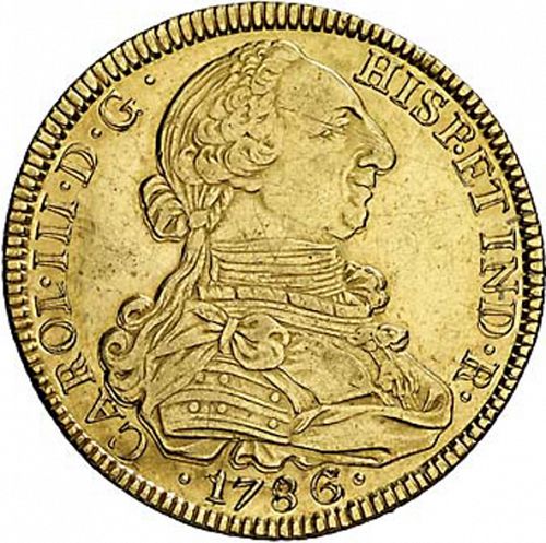 8 Escudos Obverse Image minted in SPAIN in 1786SF (1759-88  -  CARLOS III)  - The Coin Database