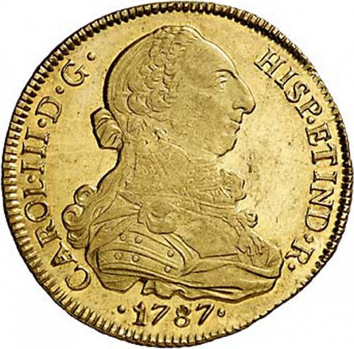 8 Escudos Obverse Image minted in SPAIN in 1787DA (1759-88  -  CARLOS III)  - The Coin Database
