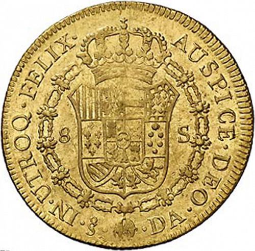 8 Escudos Reverse Image minted in SPAIN in 1773DA (1759-88  -  CARLOS III)  - The Coin Database