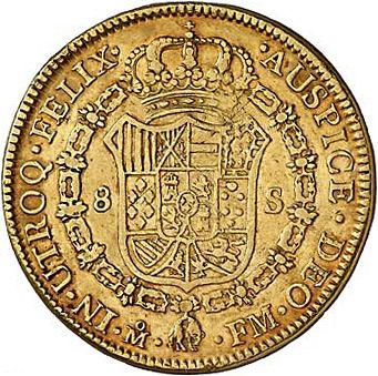 8 Escudos Reverse Image minted in SPAIN in 1773FM (1759-88  -  CARLOS III)  - The Coin Database