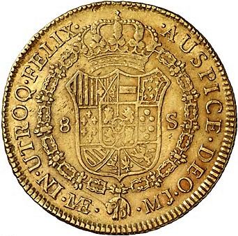 8 Escudos Reverse Image minted in SPAIN in 1775MJ (1759-88  -  CARLOS III)  - The Coin Database