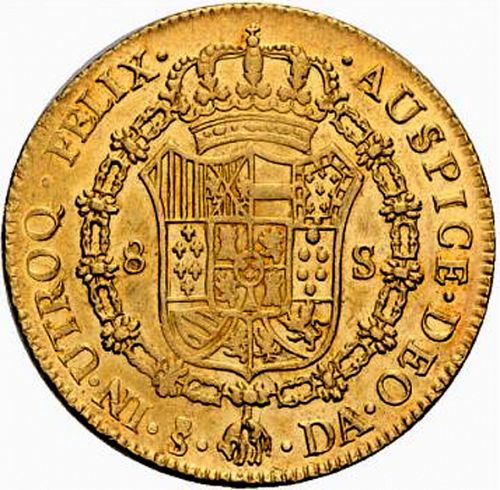 8 Escudos Reverse Image minted in SPAIN in 1777DA (1759-88  -  CARLOS III)  - The Coin Database