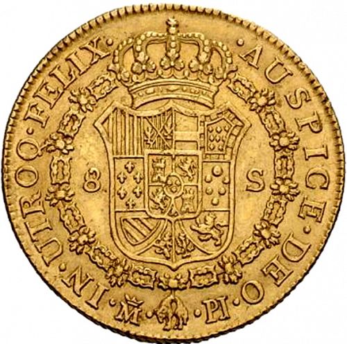 8 Escudos Reverse Image minted in SPAIN in 1777PJ (1759-88  -  CARLOS III)  - The Coin Database