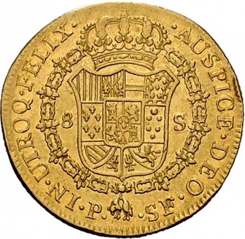 8 Escudos Reverse Image minted in SPAIN in 1778SF (1759-88  -  CARLOS III)  - The Coin Database