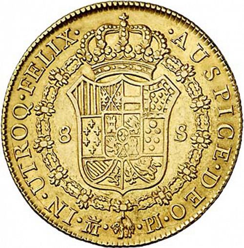 8 Escudos Reverse Image minted in SPAIN in 1779PJ (1759-88  -  CARLOS III)  - The Coin Database
