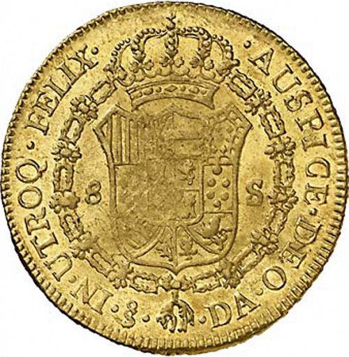 8 Escudos Reverse Image minted in SPAIN in 1781DA (1759-88  -  CARLOS III)  - The Coin Database