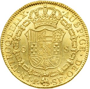 8 Escudos Reverse Image minted in SPAIN in 1783SF (1759-88  -  CARLOS III)  - The Coin Database