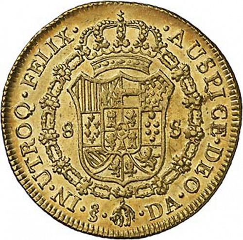 8 Escudos Reverse Image minted in SPAIN in 1784DA (1759-88  -  CARLOS III)  - The Coin Database