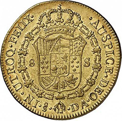 8 Escudos Reverse Image minted in SPAIN in 1785DA (1759-88  -  CARLOS III)  - The Coin Database
