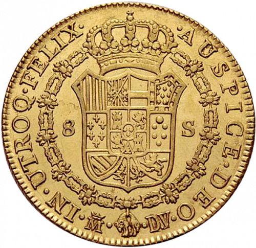 8 Escudos Reverse Image minted in SPAIN in 1786DV (1759-88  -  CARLOS III)  - The Coin Database