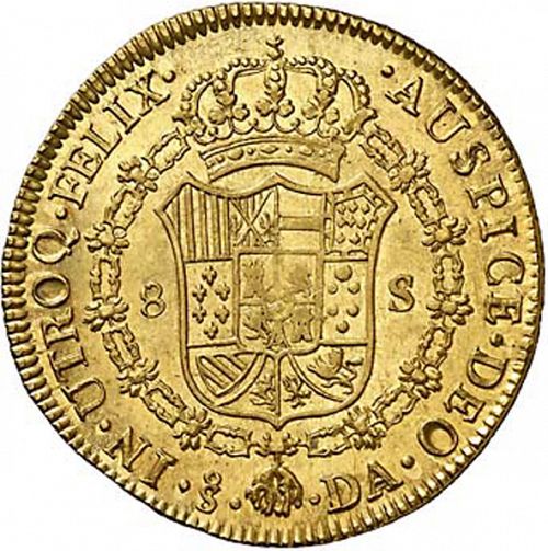 8 Escudos Reverse Image minted in SPAIN in 1787DA (1759-88  -  CARLOS III)  - The Coin Database