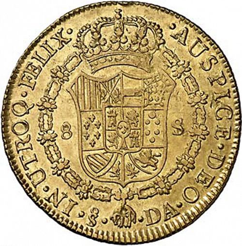 8 Escudos Reverse Image minted in SPAIN in 1789DA (1759-88  -  CARLOS III)  - The Coin Database