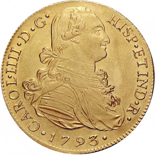 8 Escudos Obverse Image minted in SPAIN in 1793IJ (1788-08  -  CARLOS IV)  - The Coin Database