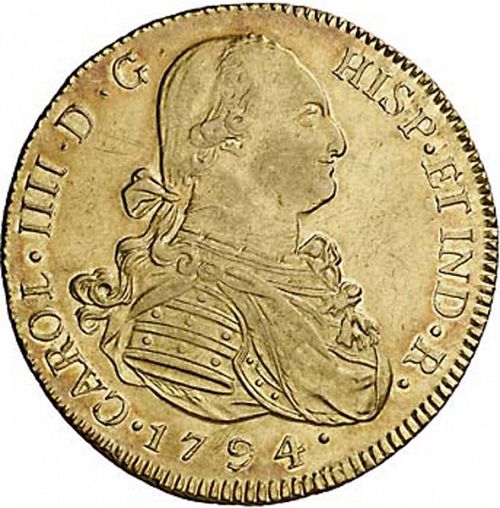 8 Escudos Obverse Image minted in SPAIN in 1794M (1788-08  -  CARLOS IV)  - The Coin Database