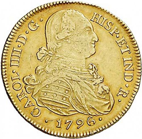 8 Escudos Obverse Image minted in SPAIN in 1796JF (1788-08  -  CARLOS IV)  - The Coin Database