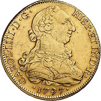 8 Escudos Obverse Image minted in SPAIN in 1797DA (1788-08  -  CARLOS IV)  - The Coin Database